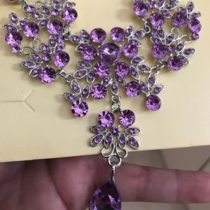 NWT! Royal Purple Pageant Statement Necklace set